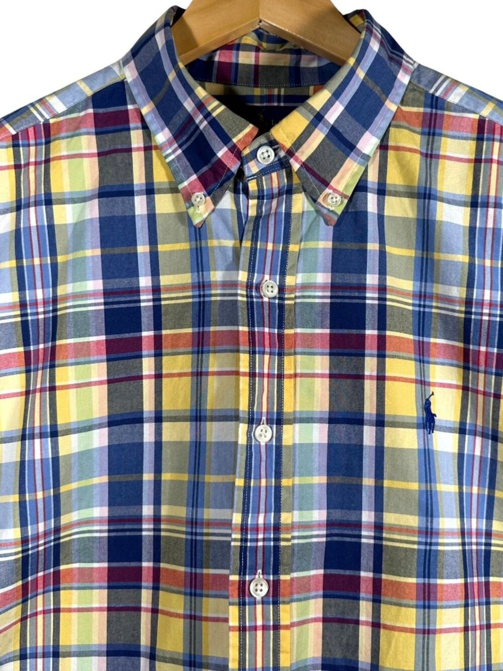 Polo Ralph Lauren Mens L Madras Plaid Shirt Classic Fit Cotton Button Down Pony